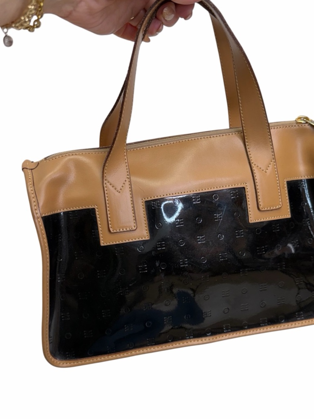 Arcadia Genuine Leather Satchel Handbag Black/Brown